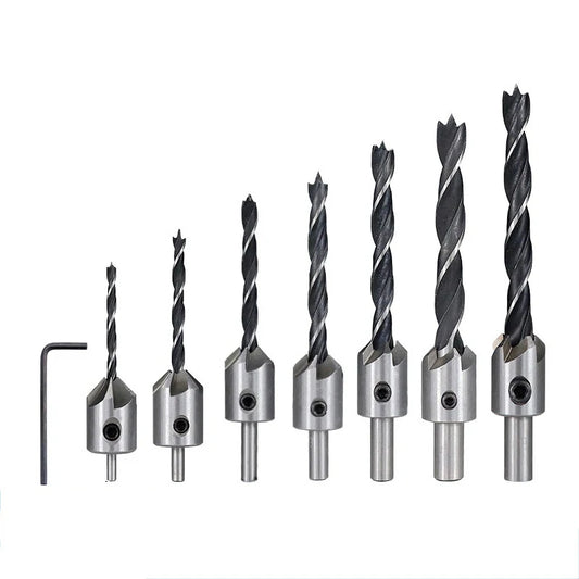 HSS Countersink Drill Bit Set - 7PCS 3mm-10mm Woodworking Chamfer & Counterbore Tool Set