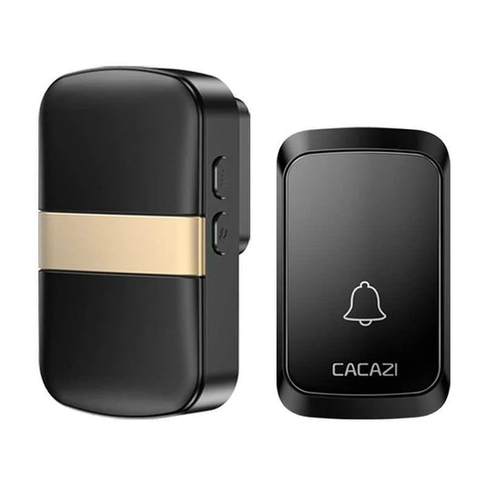 CACAZI Wireless Doorbell, 60 Chimes, 5 Volume Levels, Waterproof Button, 300M Range, Smart Music Doorbell, US/EU/UK Plug Receiver