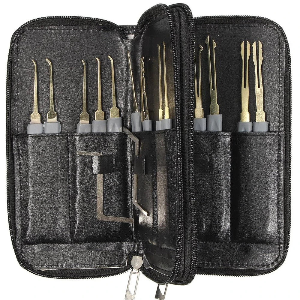 25PCS Spring Steel Locksmith Practice Tool Set - Lockpick Training Kit with Leather Case for Skill Enhancement & Emergency Use