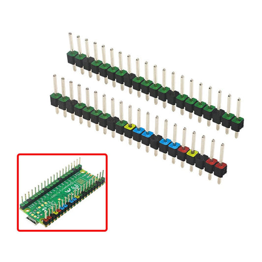 2pcs Gold-Plated Colorful Pin Headers 20-Pin 2.54mm for Raspberry Pi Pico - Easy Soldering