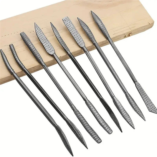 8PCS Double-Ended Wood Carving File Kit - Metal Riffler & Rasp Set for Grinding, Shaping, Refining