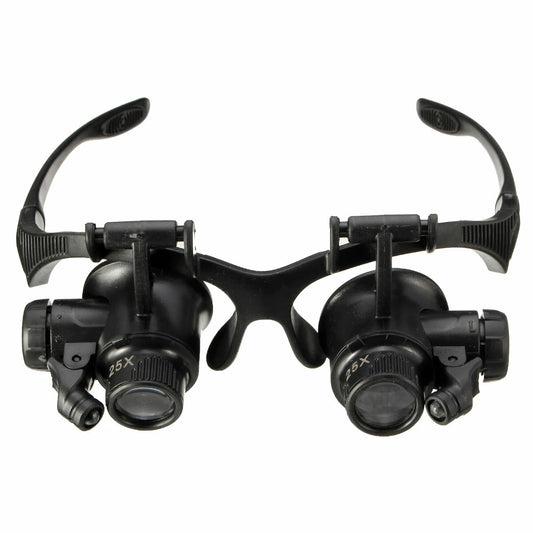 LED Magnifier Spectacle Kit: 10X-25X with 8 Replacement Lenses for Jewelry Maintenance