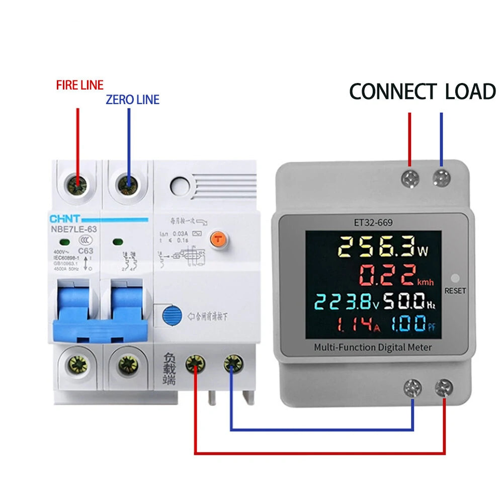 ET32-669 Professional Electrical Meter: High Precision, Full-View LCD, Measures Voltage, Current, Power, Frequency, Power Factor, 22KW Support, Heat Resistant