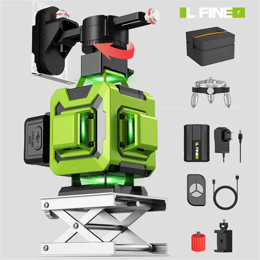 16-Line 4x360° Green Laser Level with Self-Leveling, Rechargeable Battery & Case for Ceiling Tile Installation