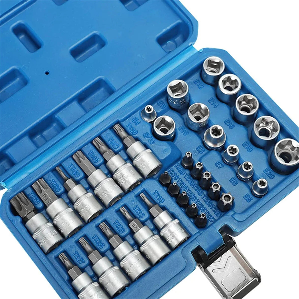 34-Piece Torx and E-Torx Star Socket Set, 1/4, 3/8, 1/2 Drive, Chrome Vanadium Steel with Storage Case for Automotive Repair