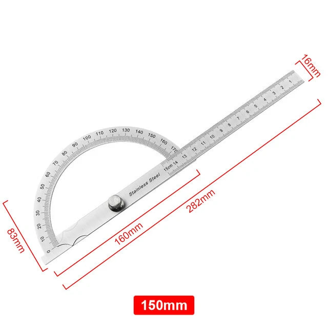 Stainless Steel 180° Protractor Angle Finder Goniometer Woodworking Rotary Measuring Ruler Tools