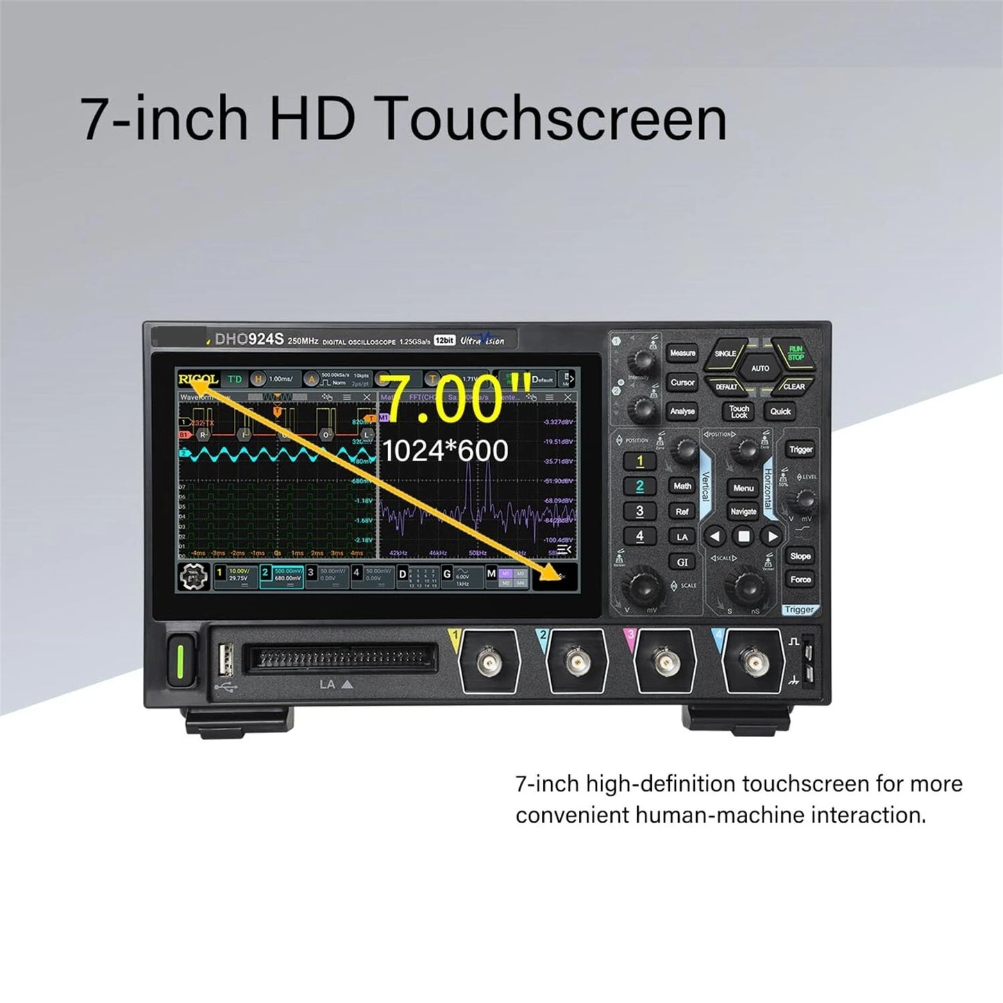 DHO914S Digital Oscilloscope 125MHz, 4-Channel, 12-bit, 1.25GSa/s, Signal Generator & Advanced Display