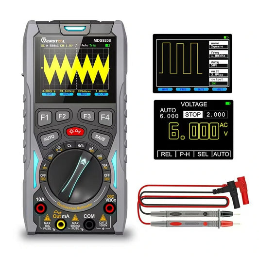 MUSTOOL MDS9208 3-in-1 Portable Oscilloscope Multimeter & Signal Generator - 12MHz, 50Msps, High Storage, Low Power
