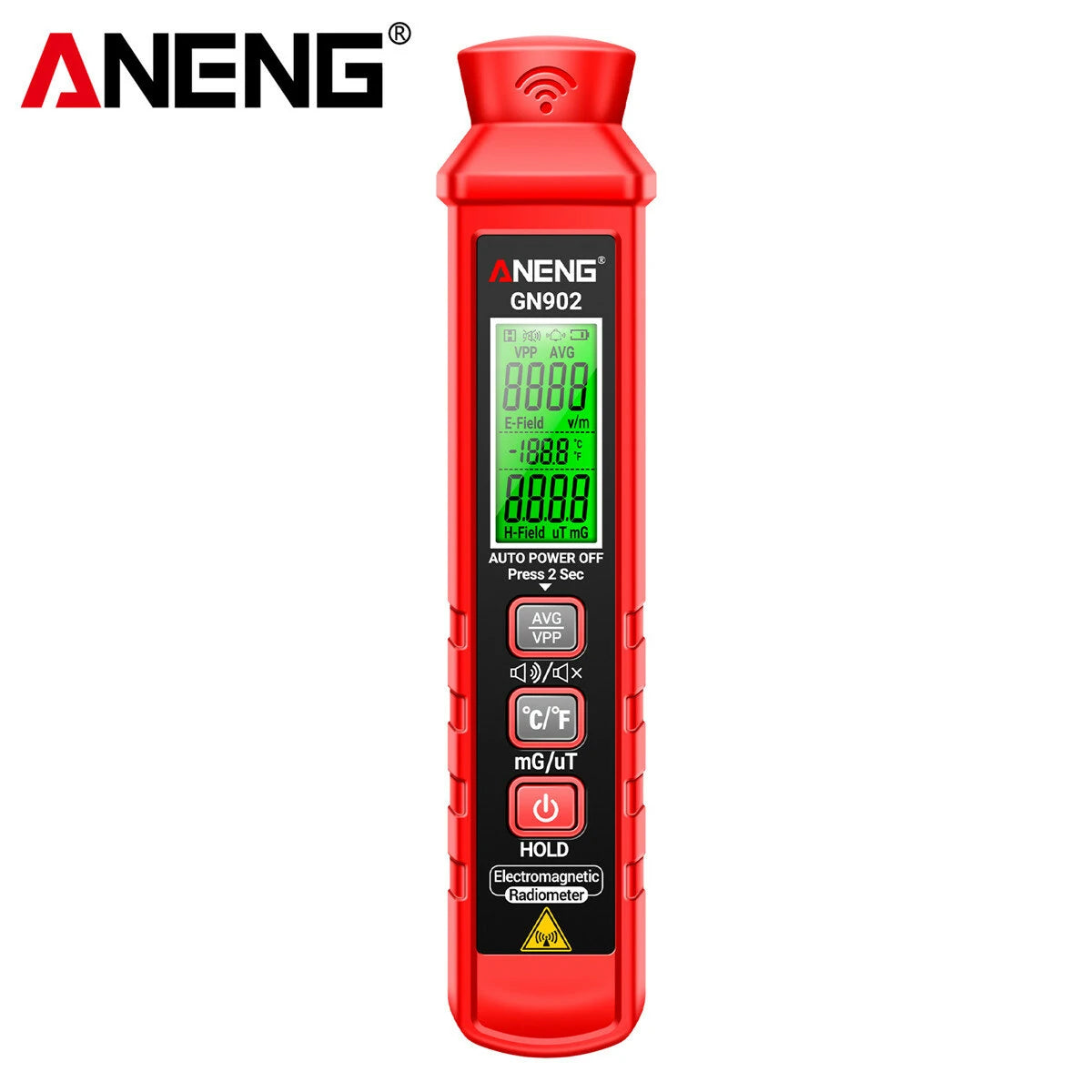 ANENG GN902 3-in-1 Electromagnetic Radiation Tester: Electric & Magnetic Field, Temperature Detection 5Hz-3500MHz, Safety Alarm LCD Display