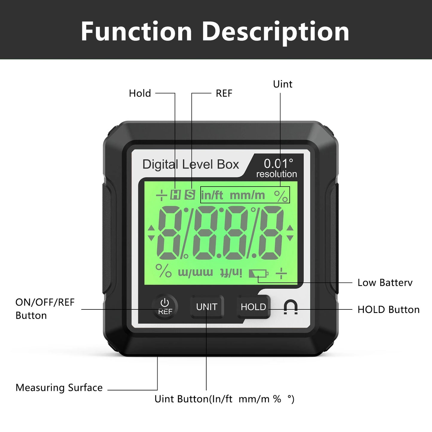 Digital Magnetic Angle Gauge Protractor with Backlight for Carpentry Tools