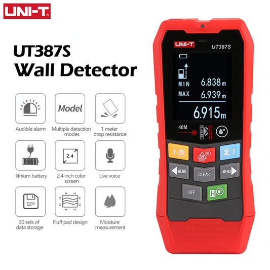 UNI-T Wall Scanner 4-in-1 Metal & Wood Stud Detector with AC Voltage Live Wire Depth Tracker - Models UT387E, UT387S, UT387LM