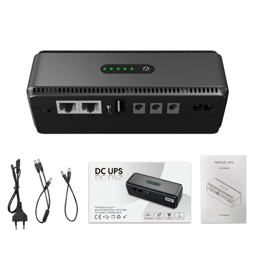 Mini DC UPS Uninterrupted Power Supply 5V/9V/12V for Routers & Cameras, 18W Battery Backup 10400mAh EU/US Plug