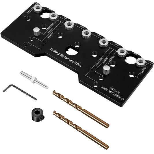 Adjustable Aluminum Cabinet Hardware Jig with 1/4 Inch Drill Bits - Woodworking Drill Guide & Pocket Hole Locator