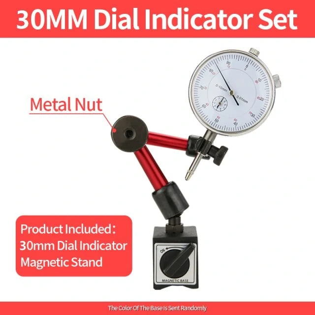 Precision Dial Indicator with Magnetic Stand - 0-10mm/30mm/0.8mm Micrometer Measuring Tool