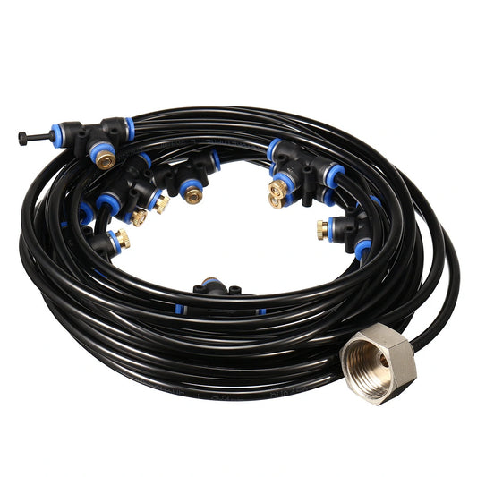 Patio Misting Fan System with Nozzles & Splitter - Garden Cooling Sprayer Tool