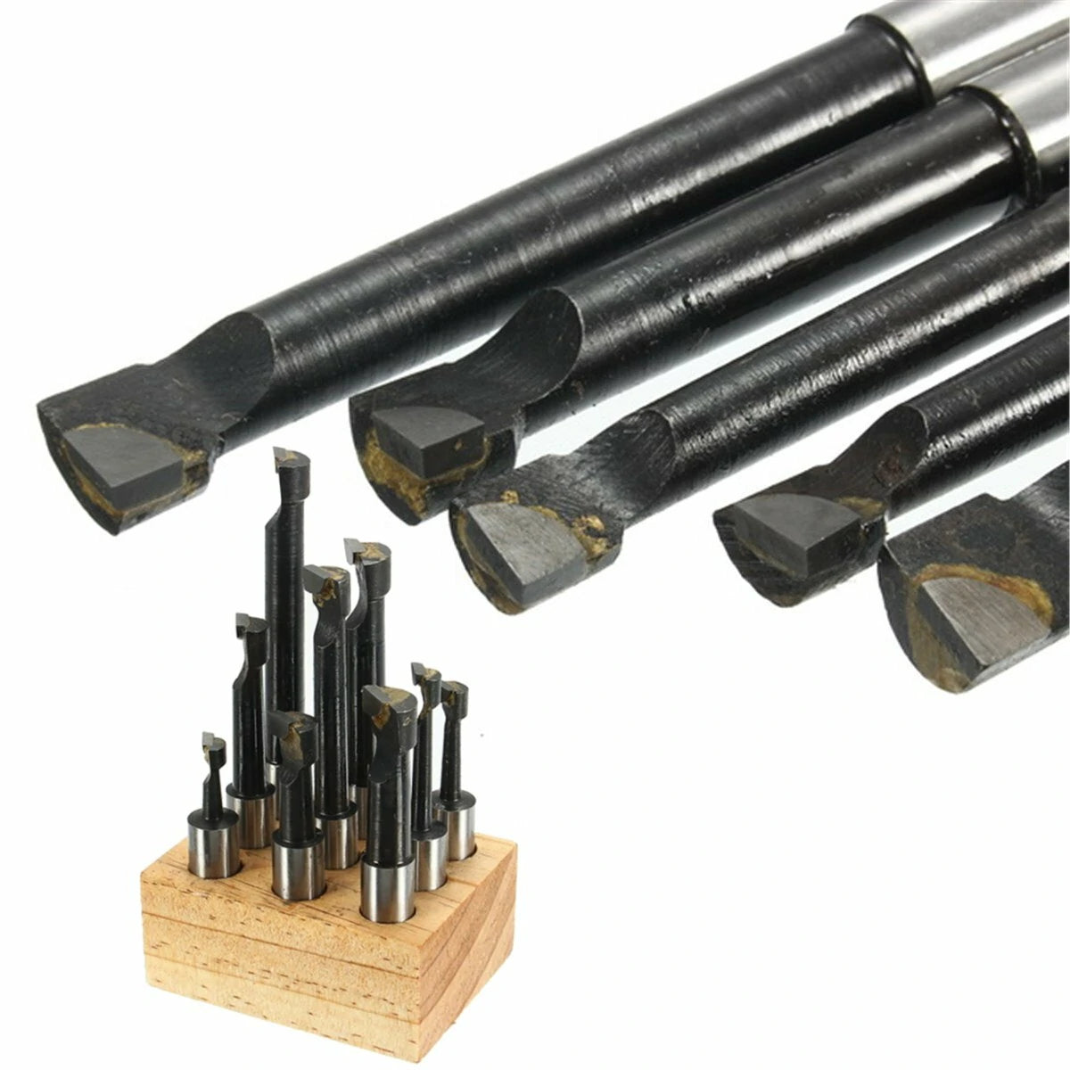 9-Piece Carbide Tipped 12mm Shank Boring Bar Lathe Tool Set - Flat End Rod