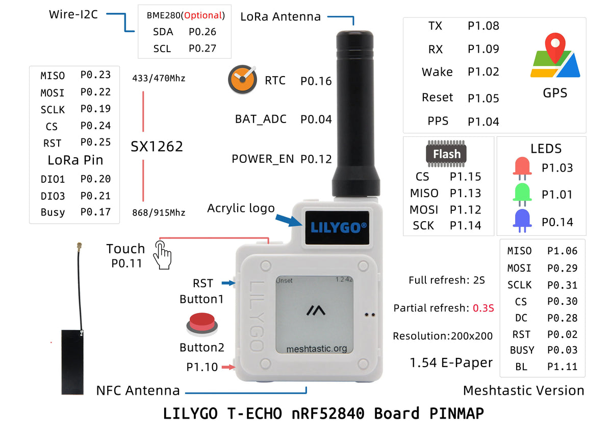 Nrf52840 Arduino Module LILYGO T-Echo SoftRF NRF52840 LoRa SX1262 Wireless Module with GPS and ...