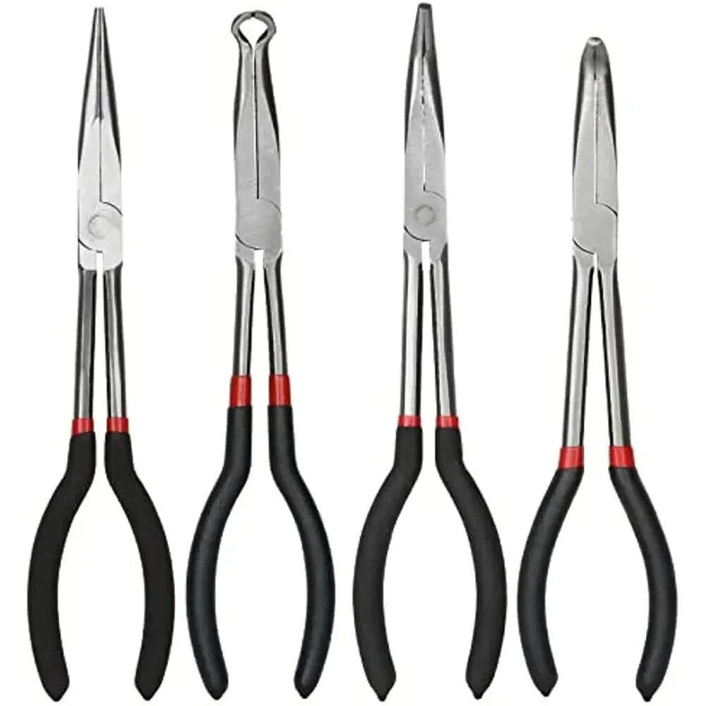 11 Needle Nose Pliers Set - 4PCS Carbon Steel with Rubber Grips for Automotive, Jewelry & Crafts