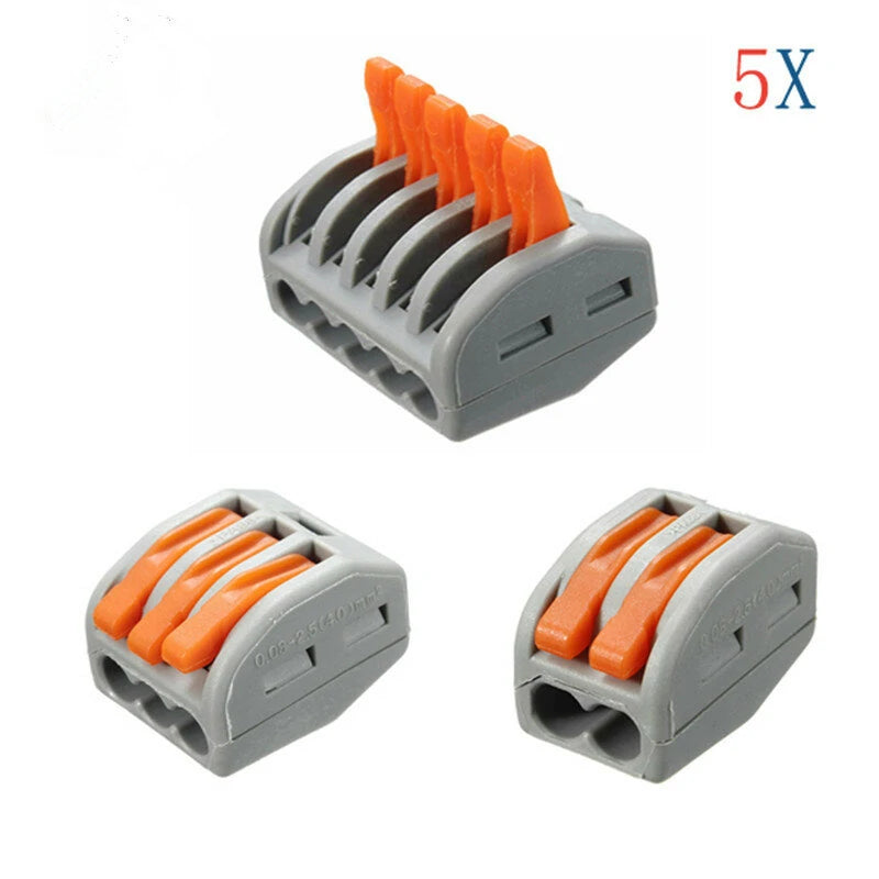 Excellway® ET25 Spring Terminal Block 2/3/5 Pins Electric Wire Connector, 5 Pack