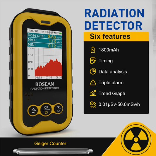 BOSEAN FS-5000 High-Sensitivity Geiger Counter - 2.4 TFT LED Display, Eco-Friendly Nuclear Radiation Monitor and Dose Measurement Tool