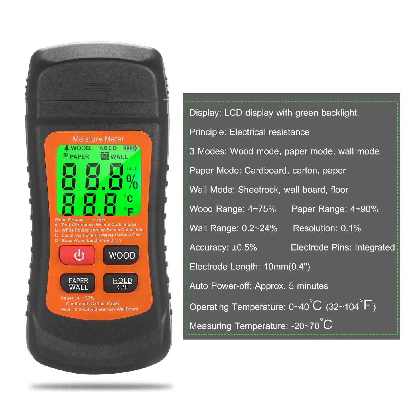 MT02 Digital Wood Moisture Meter - LCD Display, High Precision, Non-Destructive Portable Tester for Wood, Paper, Wall