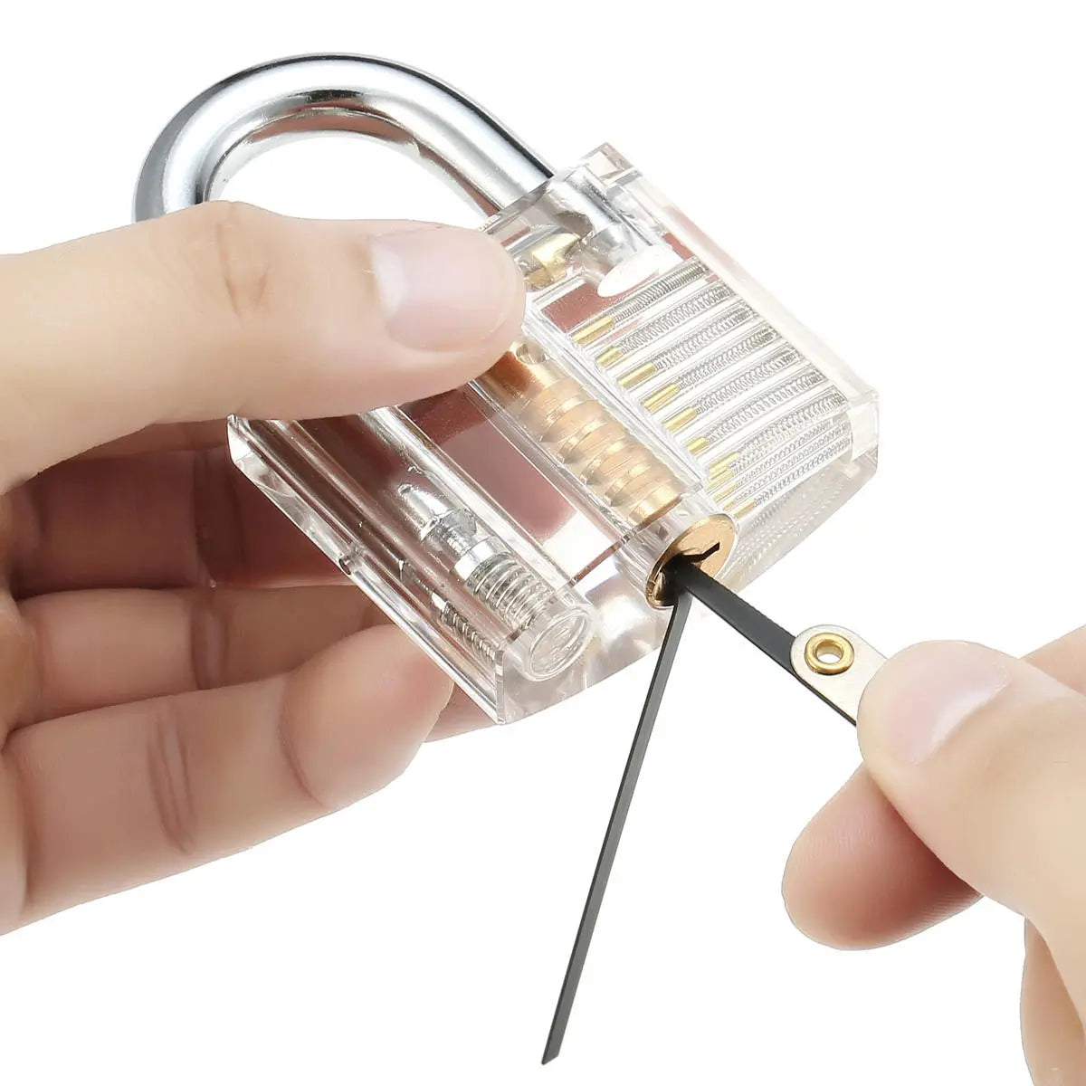 Transparent Practice Padlock & 15-Piece Lock Pick Set with Key Extractor Tools