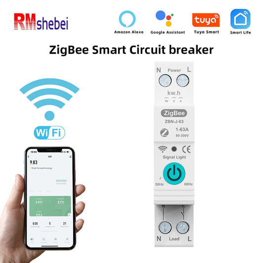 TUYA ZigBee Smart Circuit Breaker with Voice and App Control, Compatible with Google Assistant & Amazon Alexa