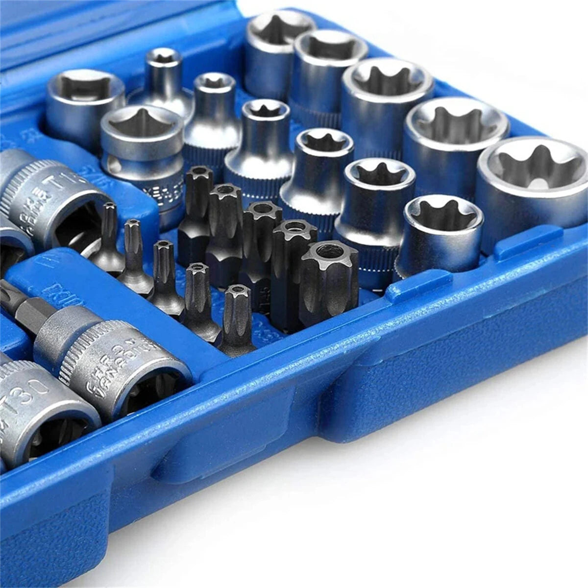 34-Piece Torx and E-Torx Star Socket Set, 1/4, 3/8, 1/2 Drive, Chrome Vanadium Steel with Storage Case for Automotive Repair