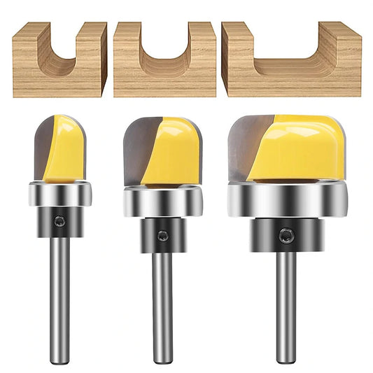 3pcs Round Nose Router Bit Set with Bearings, Carbide Cutters for Woodworking