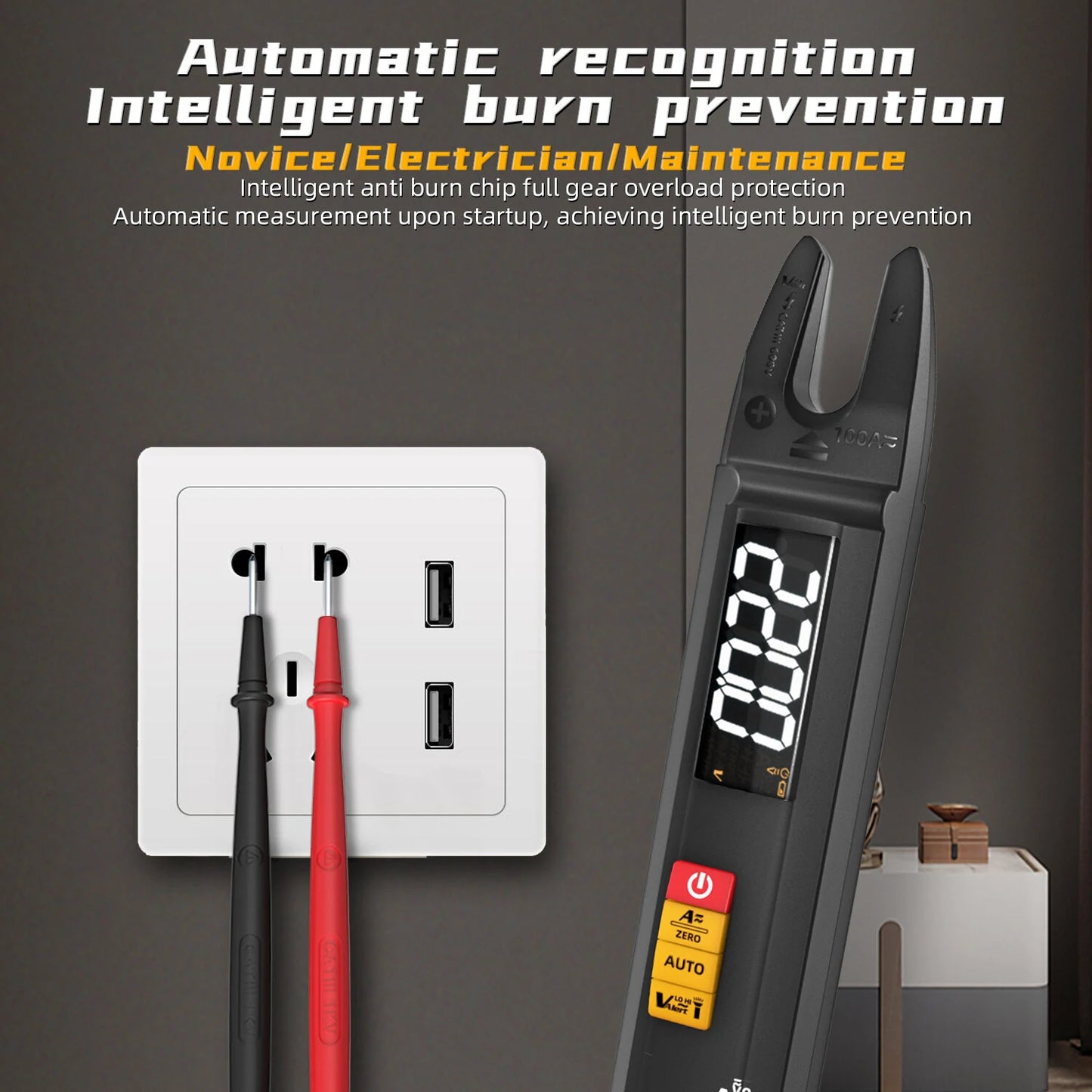 BSIDE U1 Intelligent Multimeter: LED Flashlight, AC/DC Recognition, Reliable Burn Protection, Capacitance Test, V~Alert Live Wire Check - Essential for Electrical Maintenance