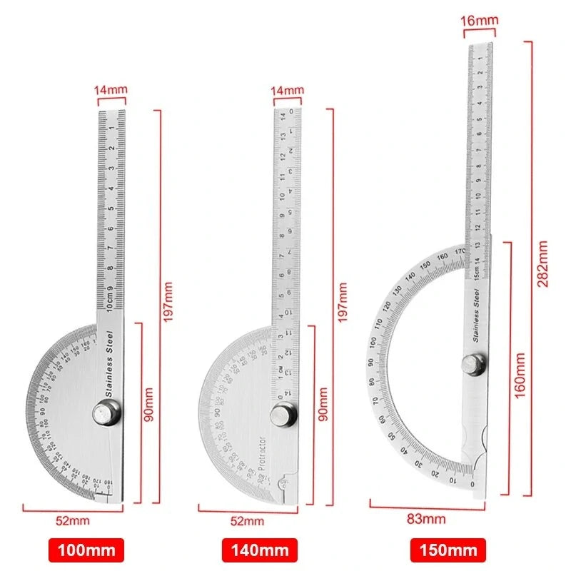 Stainless Steel 180° Protractor Angle Finder Goniometer Woodworking Rotary Measuring Ruler Tools