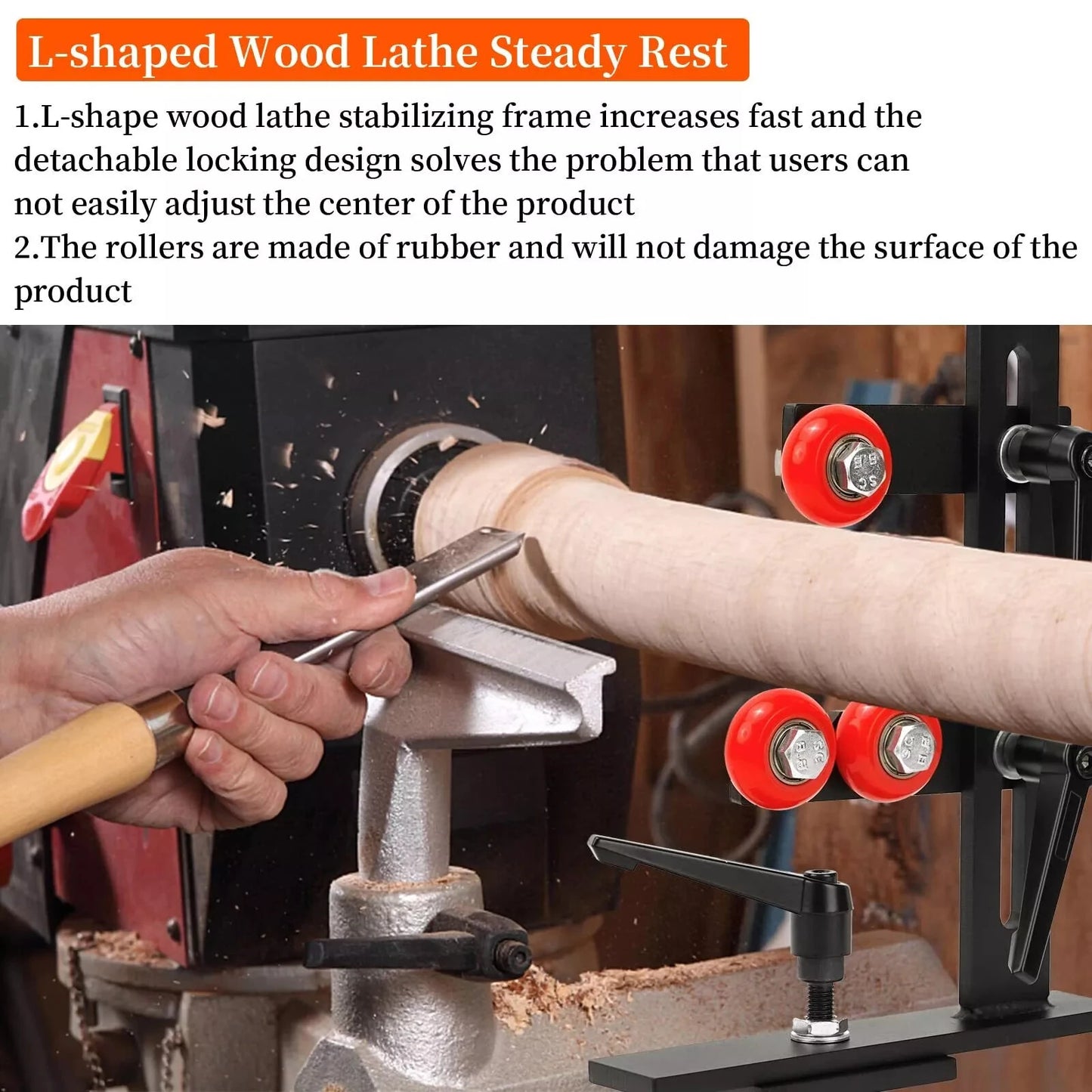 Cast Iron Wood Lathe Steady Rest with 3 Wheels - Woodturning Tool