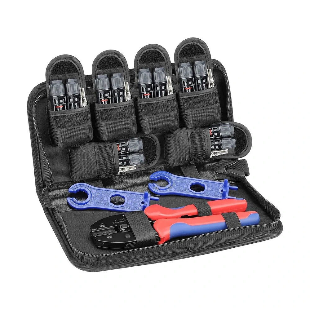 Solar Crimper Tool Kit: 12Pcs with 6 Pairs Connectors & 1 Spanner Wrench for Panel Cable Installation
