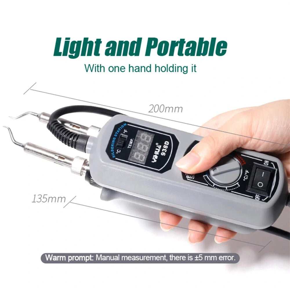 938D Portable Hot Tweezer Soldering Station - Quick Heat, Smart Sleep, Easy °F/°C Conversion with 2 B-type Tips & EU Plug