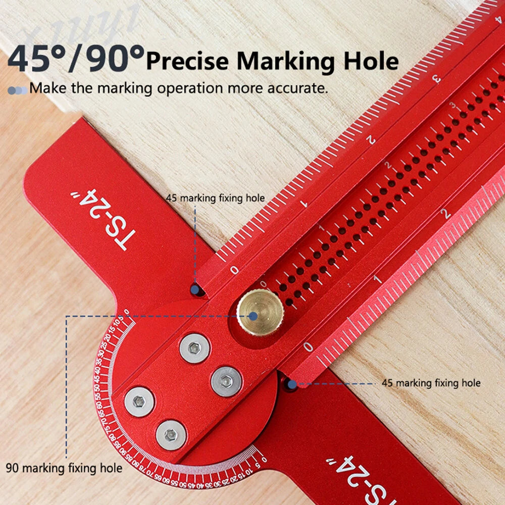Aluminum Woodworking Ruler with 0-90° Angle Marking - Precise Imperial Measurements