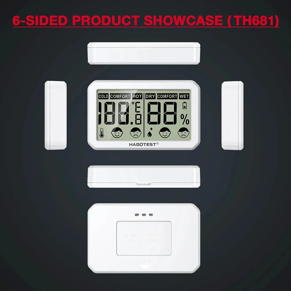 HABOTEST HT681 Digital Thermometer Hygrometer Set - 2 Pack LCD Weather Station for Living Room Temperature & Humidity Monitoring