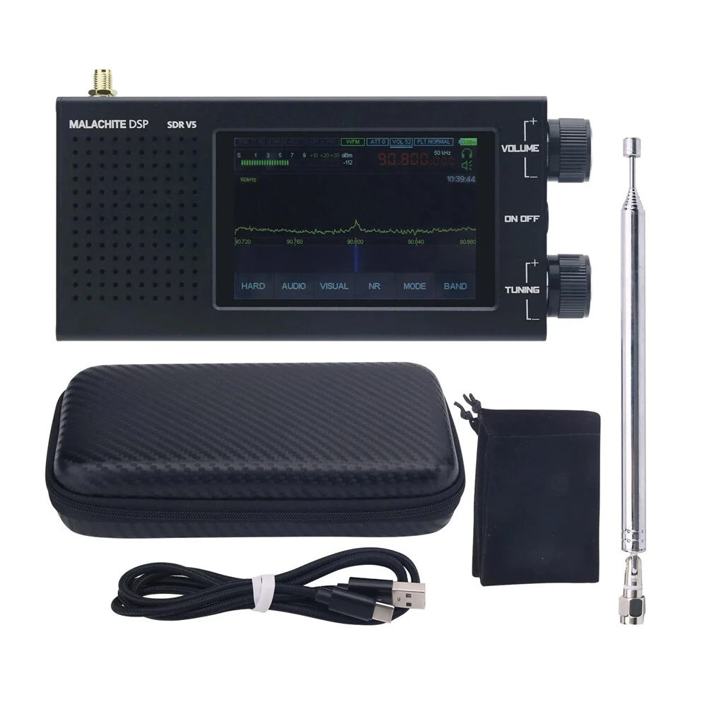 Malachite V5 DSP SDR Receiver with 10kHz-2GHz Frequency Range, CNC Aluminum Housing, 5000mAh Battery, USB-C Charging, LCD Touchscreen Radio