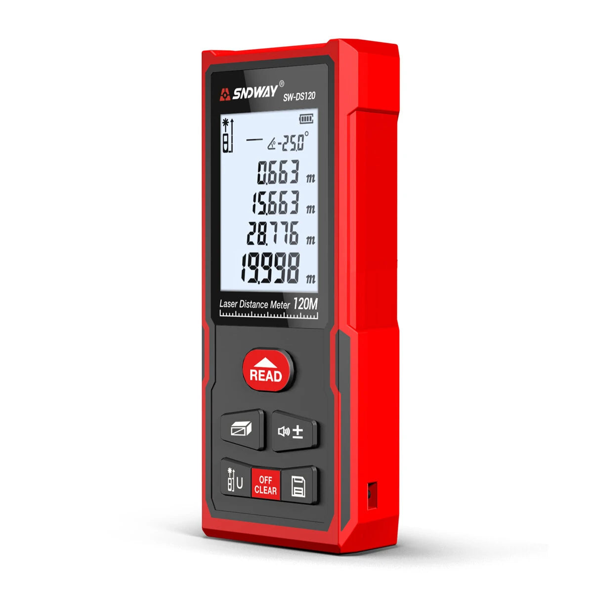 SNDWAY Laser Distance Meter Rangefinder with Angle Sensor & Backlight - Available in 50m, 70m, 100m, 120m - Waterproof & Digital Level