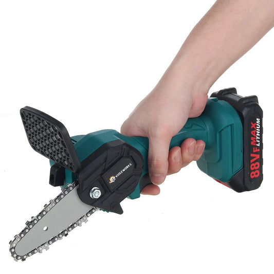 VIOLEWORKS 88V 4-Inch Cordless Electric Chain Saw, One-Hand Operated Woodworking Tool with 1 or 2 Batteries, Tree Pruning Shears, US Plug