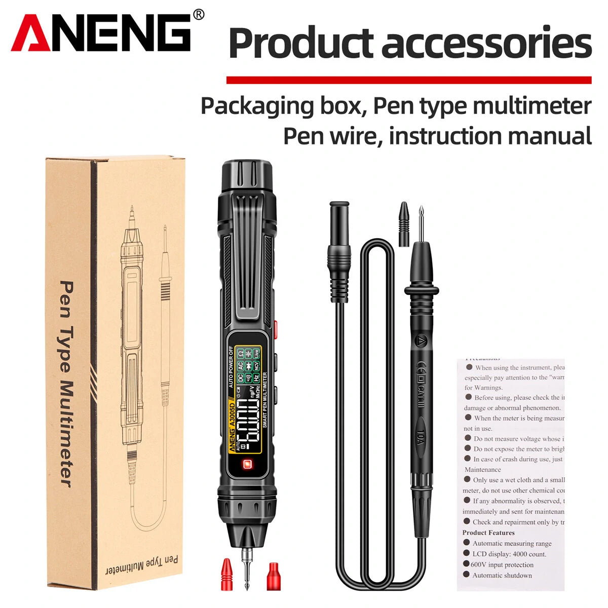 ANENG A3005D 2-in-1 Multimeter Test Pen with VA Color Display, Auto Shutdown, NCV Induction, Non-Contact Detection, High Portability for Electricians & DIY Enthusiasts