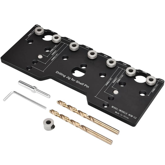 Aluminum Alloy Cabinet Hardware Jig with 2PCS 5mm Drill Bits - Adjustable Shelf Pin Woodworking Locator Guide