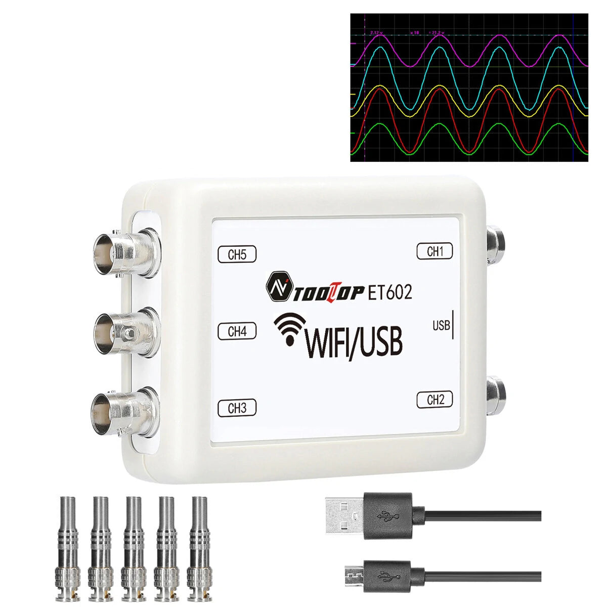 TOOLTOP ET601/ET602 5-Channel Wi-Fi USB Virtual Oscilloscope & Wireless Storage Recorder for Car Repair