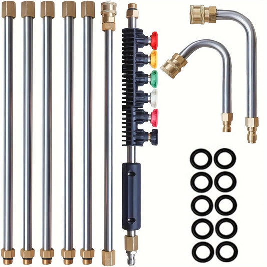 16PCS Stainless Steel Pressure Washer Set with 4000psi Quick Connect, Extended Rods & 5 Nozzles for Versatile Cleaning