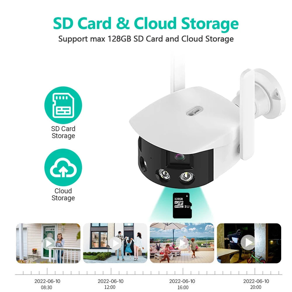 2K 4MP Dual Lens Panoramic WiFi Camera 180° Wide Angle AI Detection Night Vision Two-way Audio Waterproof IP Camera EU Plug