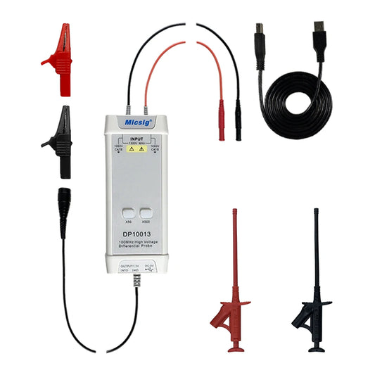 High Voltage Differential Probe Kit - Micsig Oscilloscope 1300V 100MHz, 3.5ns Rise Time, 50X/500X Attenuation (DP10013)