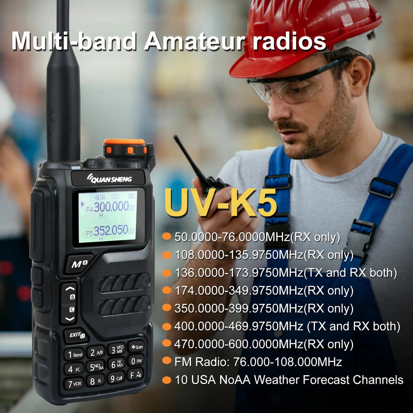 QUANSHENG UV-K5 5W High-Power Multi-Band Walkie Talkie with Air Band, NOAA, DTMF, Scrambler, and LED Flashlight