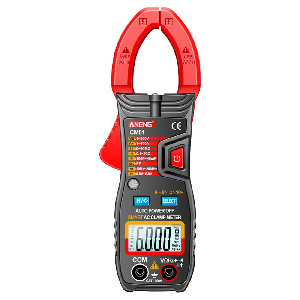 ANENG CM81 Digital Clamp Meter - 6000 Counts, Auto Range, NCV, DC/AC Voltage, Current, Resistance, Frequency, Capacitance Tester