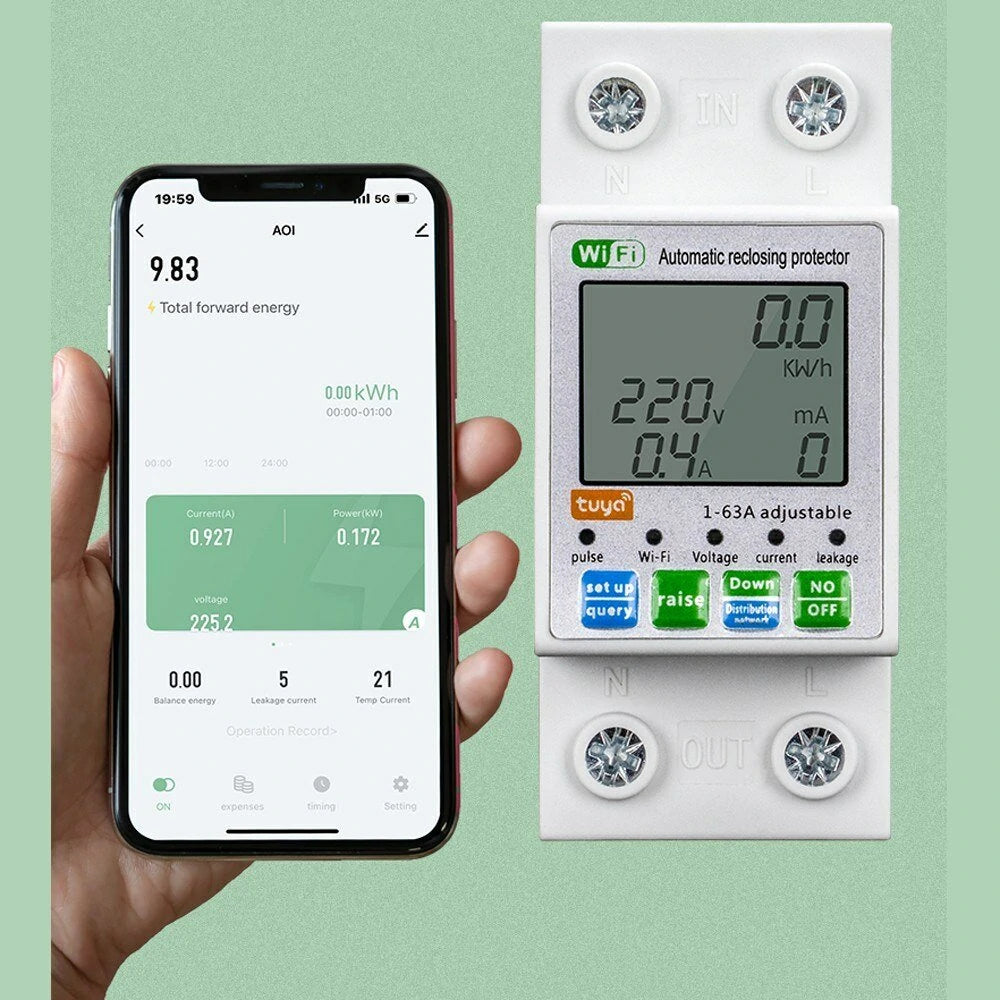 Smart WiFi Reclosing Protector with LCD Display & Mobile App Control - Voltage Monitoring & Power Meter
