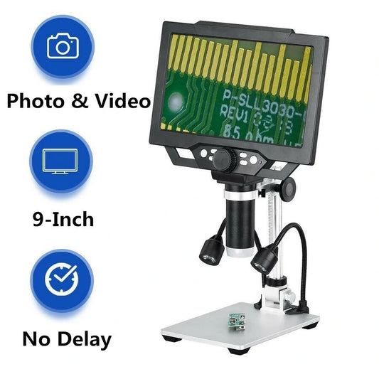 12MP HD Digital Microscope, 9-Inch Screen, 1-1600X Zoom, LED Fill Light