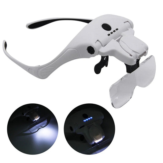 USB Rechargeable 300mAh Headband Magnifying Glasses with 5 Lenses (1X-3.5X) & 4 LED Lights for Jewelry and Crafts
